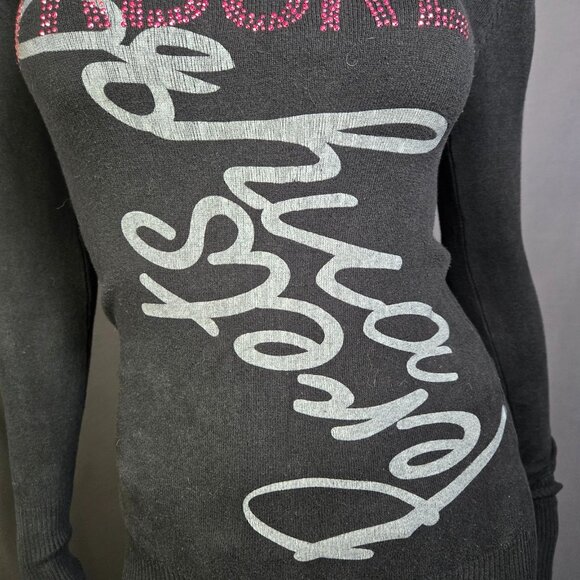 Y2K Joshua Perets Mini Sweater Dress size XS Black Pink Rhinestones Emo Mcbling - Picture 4 of 12